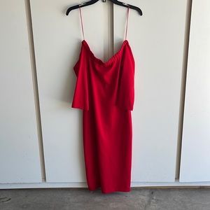 Zara red off the shoulder 3/4 sleeve midi dress!